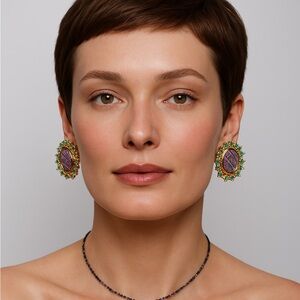 Elegant Green and Purple Gemstone Earrings